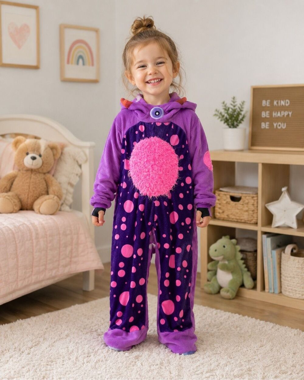Toddler Purple Pink Polka Dragon Halloween Costume Jumpsuit 3T